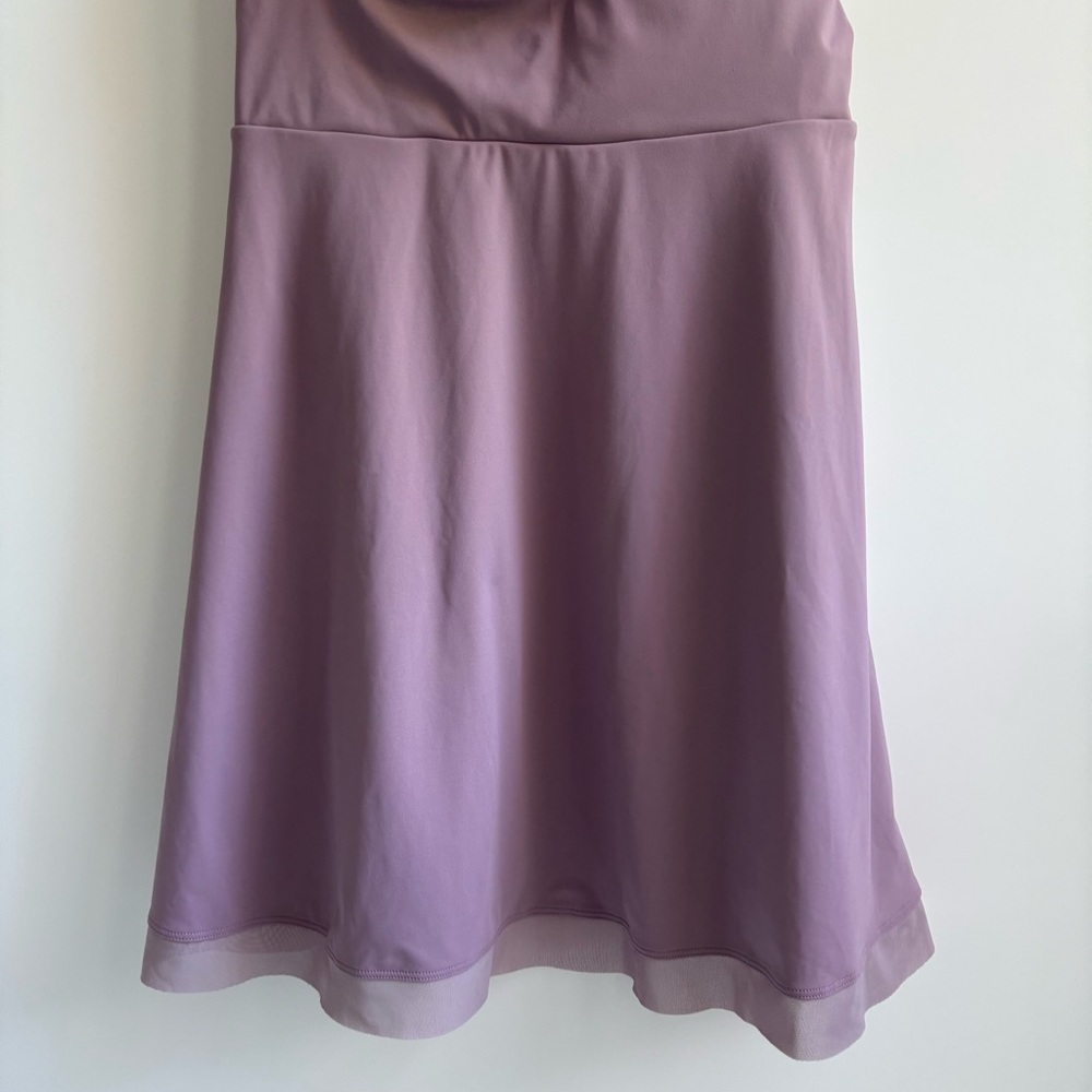 Halara Airy Softlyzero Ruffle Backless Lace Up Mesh Flare Mini Dress Elderberry - Picture 5 of 17
